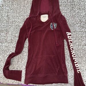 Abercrombie & Fitch Maroon Hooded Long Sleeve Top